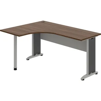 Psací stůl CE 60 P – Stůl ergo pravý 160 × 120 cm - Ořech , Šedá , Šedý kov