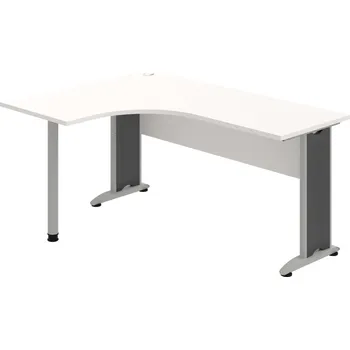 Psací stůl CE 60 P – Stůl ergo pravý 160 × 120 cm - Bílá , Bílá , Šedý kov