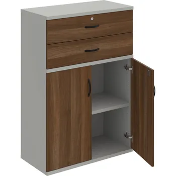 Policová skříň SZ 3 80 03 – Skříň policová zásuvková 115,2 × 80 cm - Ořech , Šedá , UCO – černá