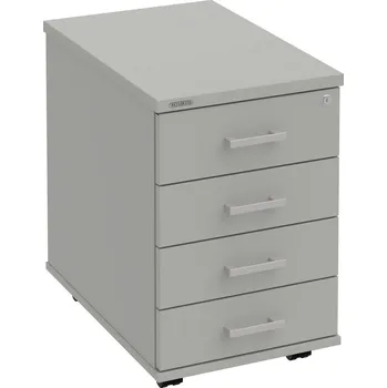 Zásuvkový kontejner K 34 C P – Kontejner, 4 zásuvky, cent. zamykání, léta podél, hl. 60 cm - Šedá , Šedá , USH – hranatá