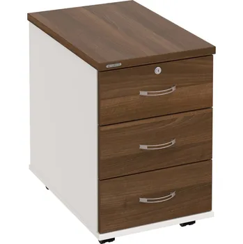 Zásuvkový kontejner K 33 Z P – Kontejner, 3 zásuvky, uzamykatelný, léta podél, hl. 60 cm - Ořech , Bílá , USN – Hobis