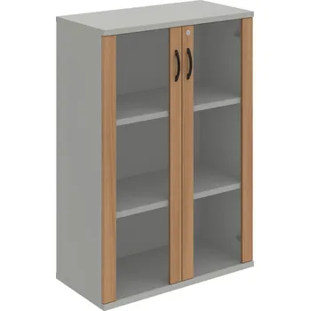 Policová skříň SZ 3 80 04 – Skříň policová dvéřová 115,2 × 80 cm - Višeň , Šedá , UCO – černá