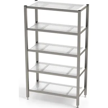 Dílenský regál Nerez regál do čistých prostor, 5 x skladovací úroveň, s perfor. policemi, 1500 x 400 x 1750 mm