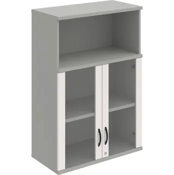 Policová skříň SZ 3 80 05 H – Skříň policová dvéřová 115,2 × 80 cm - Bílá , Šedá , UCO – černá