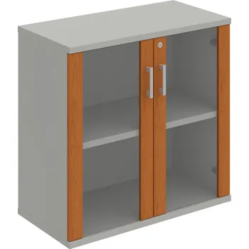 Policová skříň SZ 2 80 02 – Skříň policová dvéřová 76,8 × 80 cm - Třešeň , Šedá , USH – hranatá