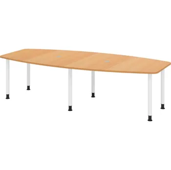 Jednací stůl Konferenční stolek, soudkovitý tvar, rám na šesti nohách, 2800 x 1300 x 720 mm, buk/bílý