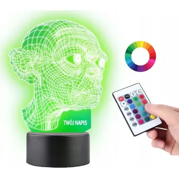 Lampička LAMPKA na SKLE Golum Pán Prstenů 3D LED RGB + DÁLKOVÝ OVLADAČ 16 BAREV