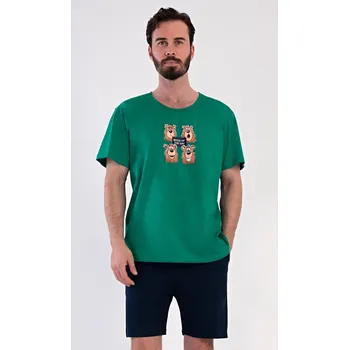 Pánské pyžamo Vienetta MAN Pánské pyžamo šortky Méďa Happy Barva: Modrá, Velikost: 2XL