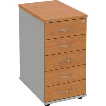 Zásuvkový kontejner K 35 C N – Kontejner, 5 zásuvek, cent. zamykání, léta napříč, hl. 60 cm - Olše , Šedá , USN – Hobis