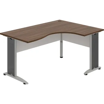 Psací stůl CE 2005 L – Stůl ergo levý 160 × 120 cm - Ořech , Bílá , Šedý kov
