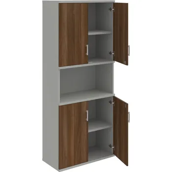 Policová skříň SZ 5 80 05 – Skříň policová dvéřová 192 × 80 cm - Ořech , Šedá , USH – hranatá