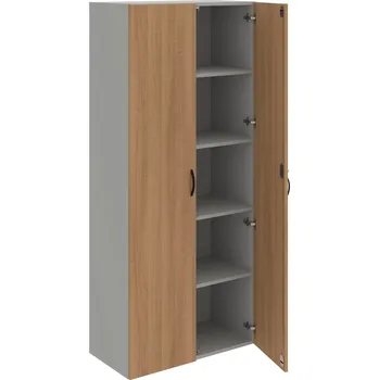 Policová skříň DZR 5 80 00 – Skříň policová dvéřová 185 × 80 cm - Višeň , Šedá , UCO – černá