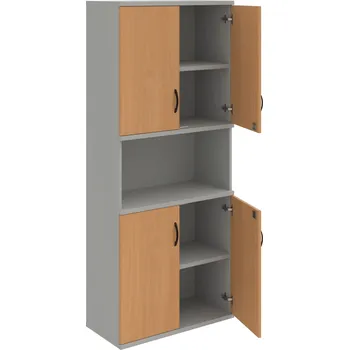 Policová skříň SZ 5 80 05 – Skříň policová dvéřová 192 × 80 cm - Buk , Šedá , UCO – černá