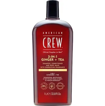 Kosmetika American-Crew Vlasy,-telo-a-oblicej Pece-o-vlasy-a-telo3-in-1 Ginger + Tea Shampoo, Conditioner and Body Wash 1000 ml (551,00 Kč / 1 l)