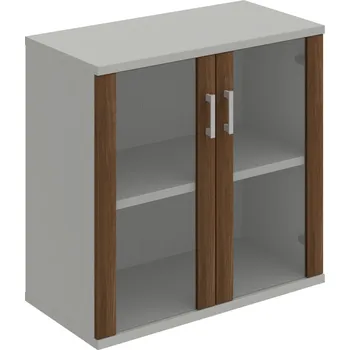 Policová skříň S 2 80 02 – Skříň policová dvéřová 76,8 × 80 cm - Ořech , Šedá , USH – hranatá