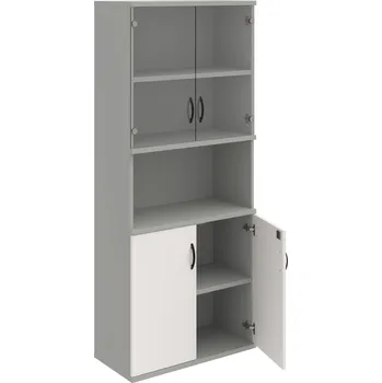 Policová skříň SZ 5 80 10 – Skříň policová dvéřová 192 × 80 cm - Bílá , Šedá , UCO – černá