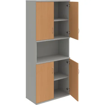 Policová skříň S 5 80 05 – Skříň policová dvéřová 192 × 80 cm - Buk , Šedá , USN – Hobis