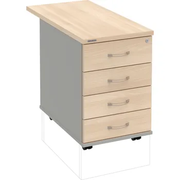 Zásuvkový kontejner K 34 C P 80 – Kontejner, 4 zásuvky, cent. zamykání, léta podél, hl. 80 cm - Akát , Šedá , USN – Hobis