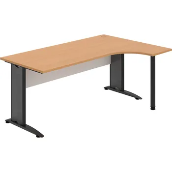 Psací stůl CE 1800 L – Stůl ergo levý 180 × 120 cm - Buk , Bílá , Černý kov
