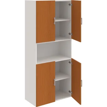 Policová skříň D 5 80 05 – Skříň policová dvéřová 185 × 80 cm - Třešeň , Bílá , USH – hranatá