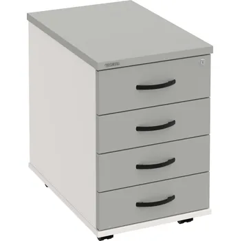 Zásuvkový kontejner K 34 C P – Kontejner, 4 zásuvky, cent. zamykání, léta podél, hl. 60 cm - Šedá , Bílá , UCO – černá