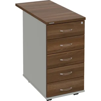 Zásuvkový kontejner K 35 C N 80 – Kontejner, 5 zásuvek, cent. zamykání, léta napříč, hl. 80 cm - Ořech , Šedá , USN – Hobis