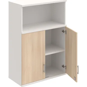 Policová skříň SZ 3 80 02 H – Skříň policová dvéřová 115,2 × 80 cm - Akát , Bílá , USH – hranatá