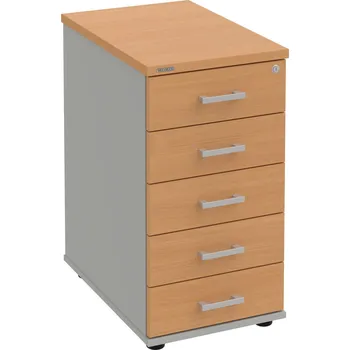 Zásuvkový kontejner K 35 C N – Kontejner, 5 zásuvek, cent. zamykání, léta napříč, hl. 60 cm - Buk , Šedá , USH – hranatá