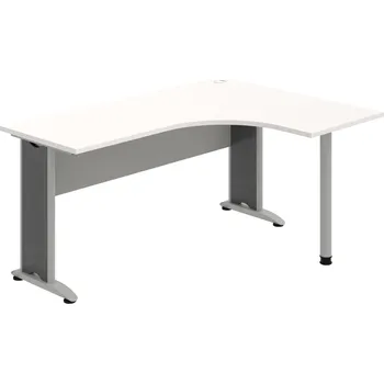 Psací stůl CE 60 L – Stůl ergo levý 160 × 120 cm - Bílá , Šedá , Šedý kov