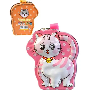 Pokladnička HRAČKY Pokladnička dětská kočička 13x11x6cm set se zámkem a 2 klíčky různé barvy kov