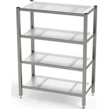 Dílenský regál Nerez regál do čistých prostor, 4 x skladovací úroveň, s perfor. policemi, 800 x 400 x 1350 mm