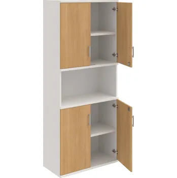 Policová skříň SZ 5 80 05 – Skříň policová dvéřová 192 × 80 cm - Dub , Bílá , USH – hranatá