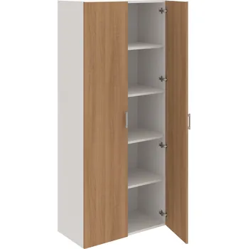 Policová skříň D 5 80 00 – Skříň policová dvéřová 185 × 80 cm - Višeň , Bílá , USH – hranatá