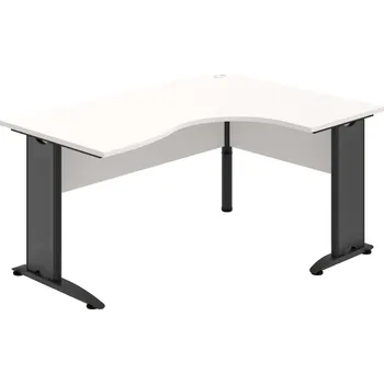 Psací stůl CE 2005 L – Stůl ergo levý 160 × 120 cm - Bílá , Bílá , Černý kov