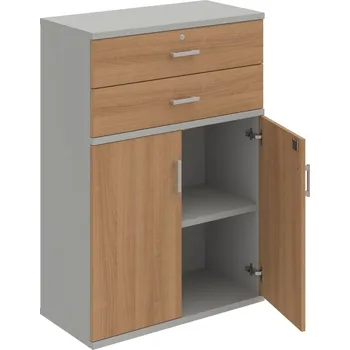 Policová skříň SZ 3 80 03 – Skříň policová zásuvková 115,2 × 80 cm - Višeň , Šedá , USH – hranatá