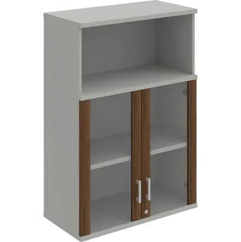 Policová skříň SZ 3 80 05 H – Skříň policová dvéřová 115,2 × 80 cm - Ořech , Šedá , USH – hranatá