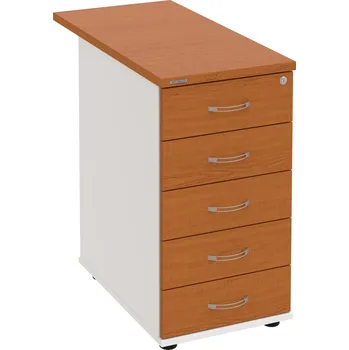 Zásuvkový kontejner K 35 C N 80 – Kontejner, 5 zásuvek, cent. zamykání, léta napříč, hl. 80 cm - Třešeň , Bílá , USN – Hobis