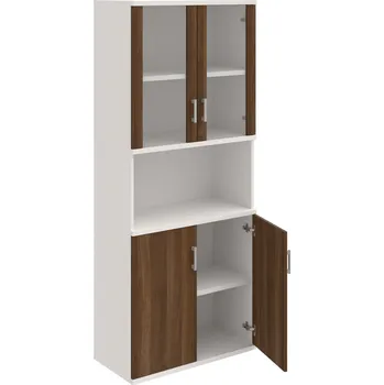 Policová skříň S 5 80 07 – Skříň policová dvéřová 192 × 80 cm - Ořech , Bílá , USH – hranatá