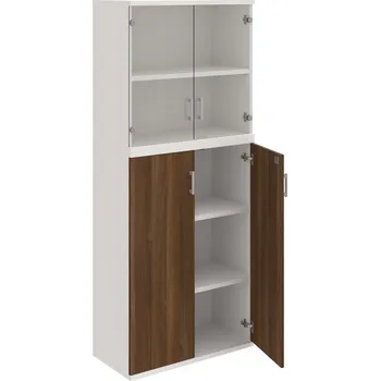 Policová skříň SZ 5 80 11 – Skříň policová dvéřová 192 × 80 cm - Ořech , Bílá , USH – hranatá