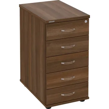 Zásuvkový kontejner K 35 C P – Kontejner, 5 zásuvek, cent. zamykání, léta podél, hl. 60 cm - Ořech , Ořech , USN – Hobis