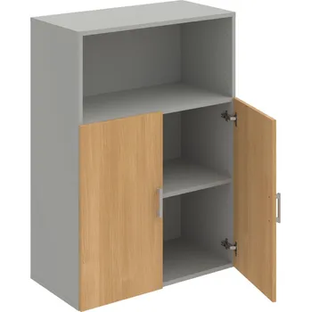 Policová skříň D 3 80 02 – Skříň policová dvéřová 111 × 80 cm - Dub , Šedá , USH – hranatá