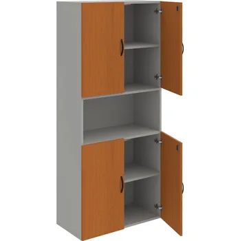 Policová skříň DZ 5 80 05 – Skříň policová dvéřová 185 × 80 cm - Třešeň , Šedá , UCO – černá