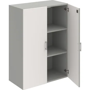 Policová skříň DZ 3 80 01 – Skříň policová dvéřová 111 × 80 cm - Bílá , Šedá , USH – hranatá