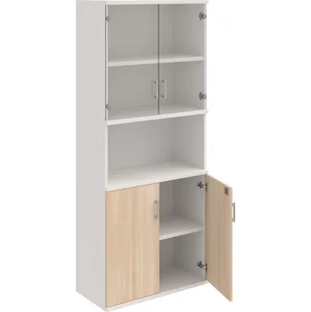 Policová skříň SZ 5 80 10 – Skříň policová dvéřová 192 × 80 cm - Akát , Bílá , USH – hranatá