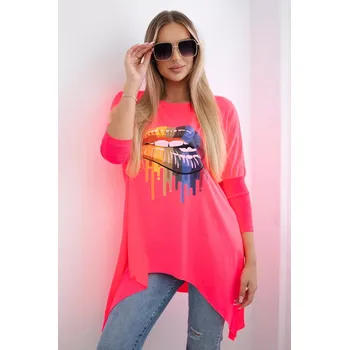 Dámská halenka Halenka oversize s duhovým růžovým neonovým potiskem rtů Kesi růžová 3100081