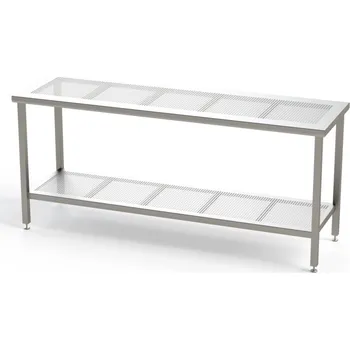 Dílenský stůl Nerez stůl do čistých prostor, perforovaná pracovní deska, perforovaná police, 2000 x 800 x 900 mm