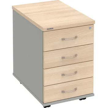 Zásuvkový kontejner K 34 C N – Kontejner, 4 zásuvky, cent. zamykání, léta napříč, hl. 60 cm - Akát , Šedá , USN – Hobis