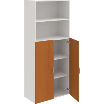 Policová skříň DZ 5 80 04 – Skříň policová dvéřová 185 × 80 cm - Třešeň , Bílá , USH – hranatá