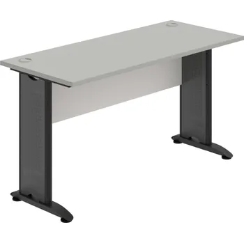 Psací stůl CE 1400 – Stůl pracovní rovný 140 cm, hl. 60 cm - Šedá , Bílá , Černý kov