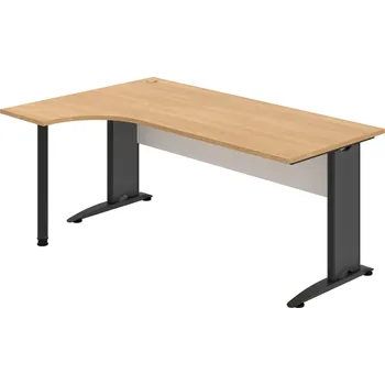 Psací stůl CE 1800 P – Stůl ergo pravý 180 × 120 cm - Dub , Bílá , Černý kov
